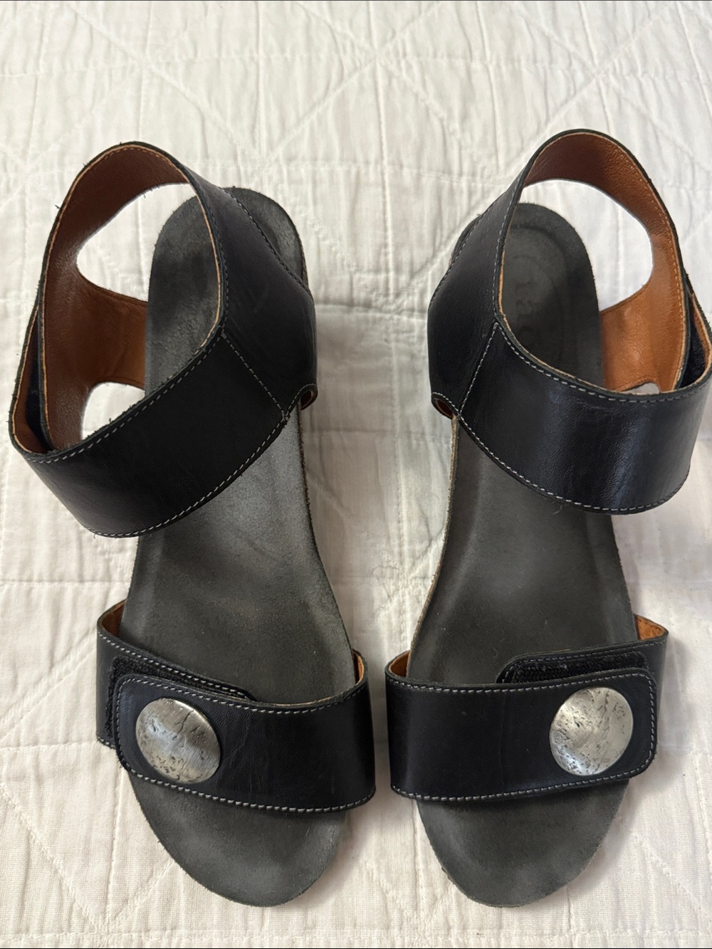Taos Footwear Black Leather Two-Strap Slingback Sandals